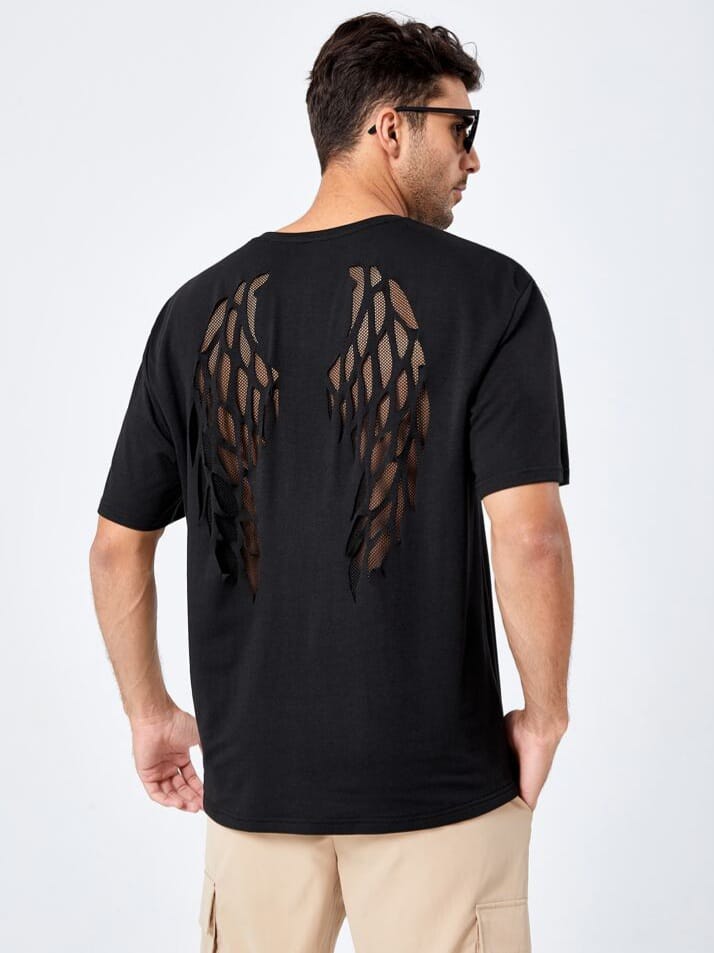 Bonga Boys Angle Wings Pattern Laser Cut Out Mesh Panel T-Shirt